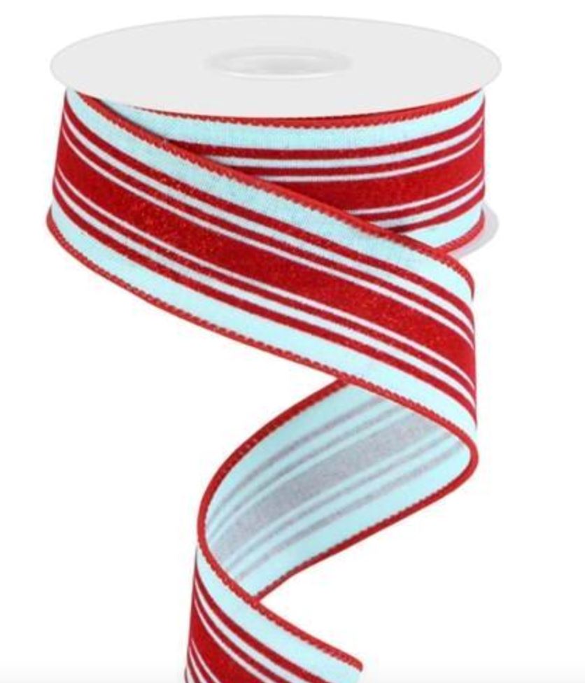 1.5" x 10YD Velvet Vertical Lines Ribbon w/Glitter Gift Ribbon A & B Floral