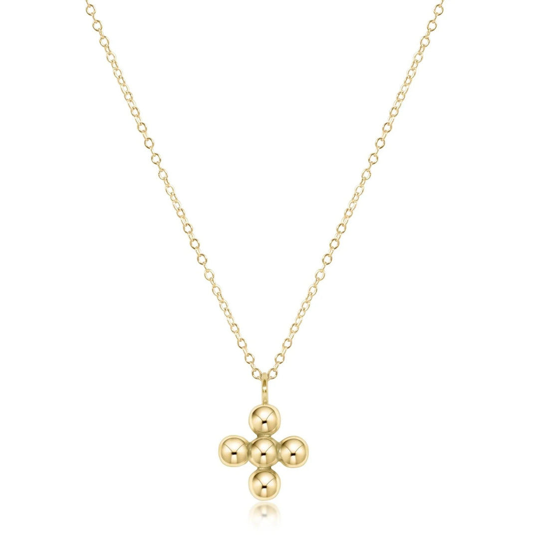 16" Classic Beaded Signature Cross Gold Charm Necklace- 4mm Bead Womens Necklace ENewton