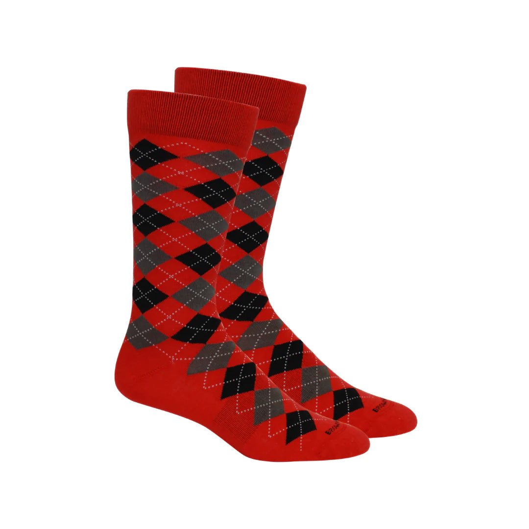 Argyle Red and Black Socks Mens Socks Brown Dog