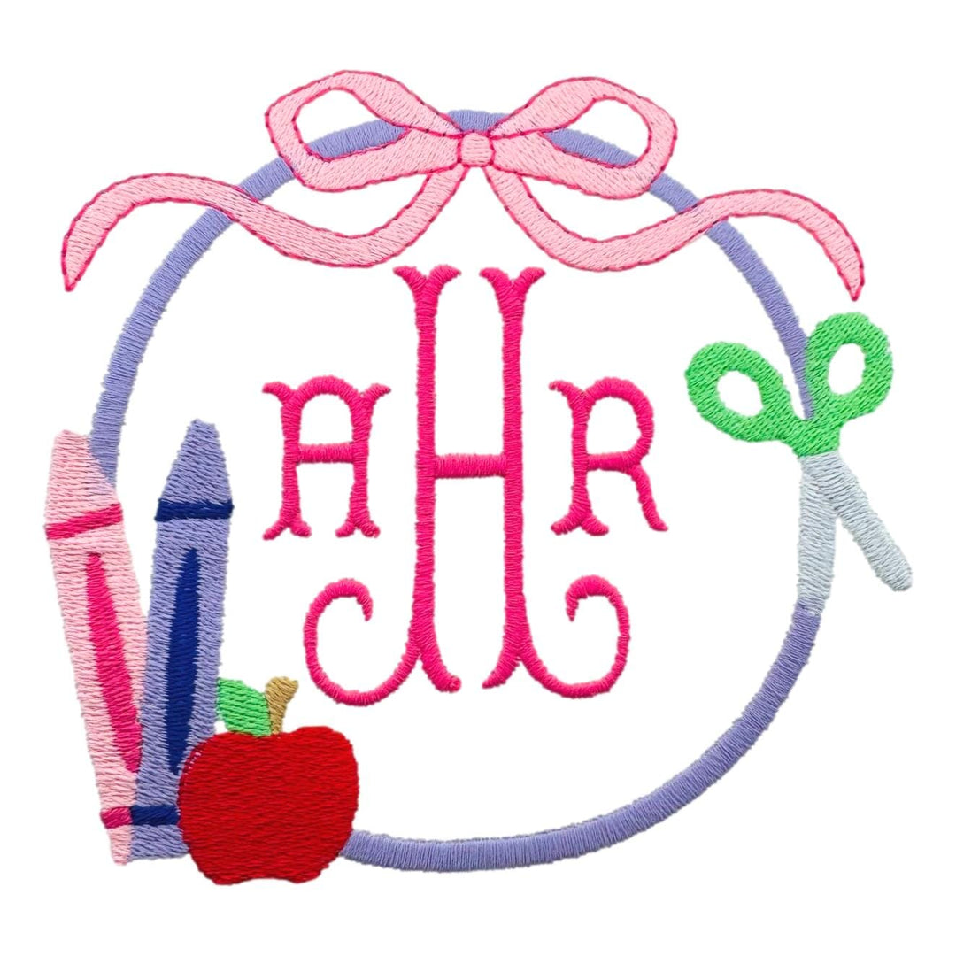 Back To School Embroidery Holiday Embroidery The Horseshoe Crab School Crayon Bow Frame