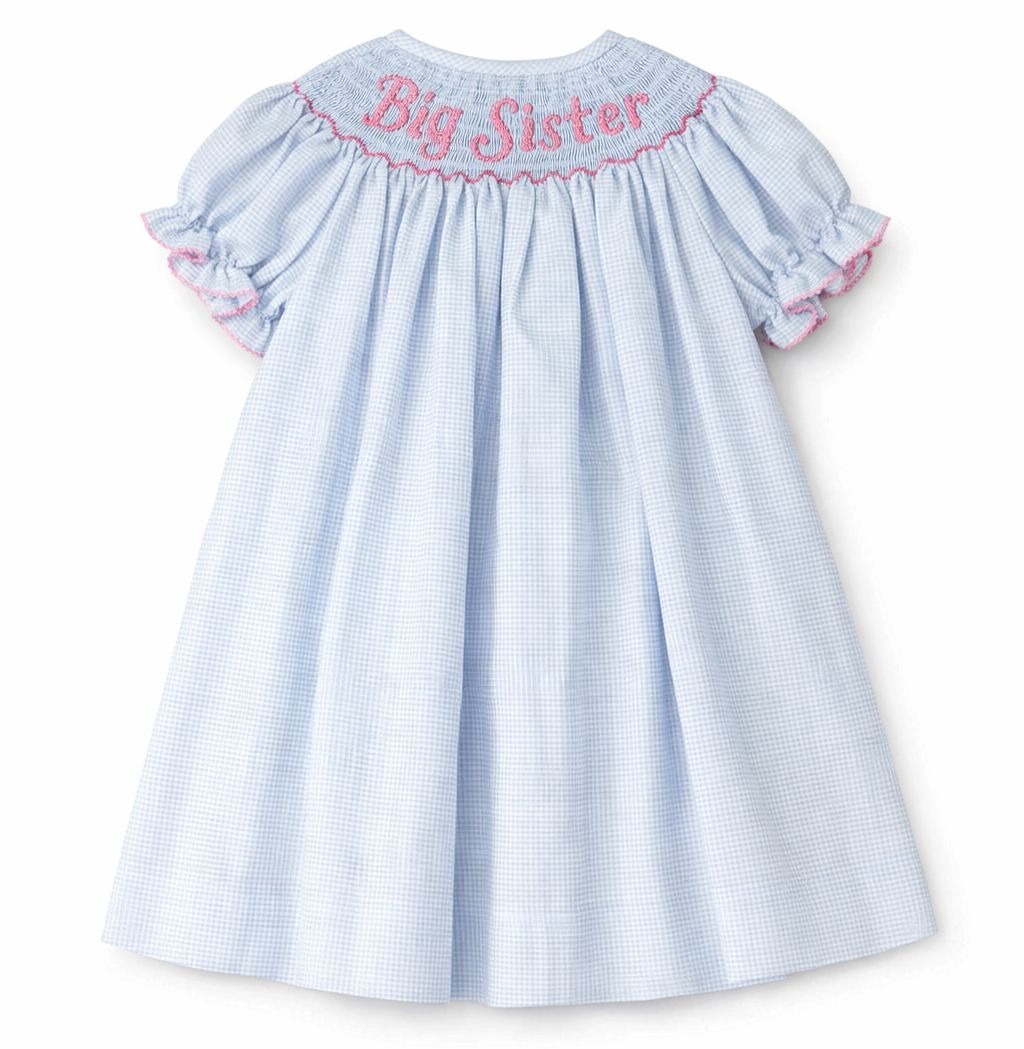 Big Sister Smocked Light Blue Check Short Sleeve Girls Bishop 24M - High Quality Apparels