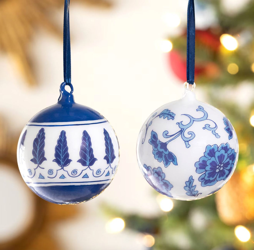 Blue and White Glass Ball Ornaments Christmas Ornament Park Hill Collection