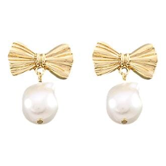 Bow with Pearl Drop Earrings Womens Earrings Golden Stella
