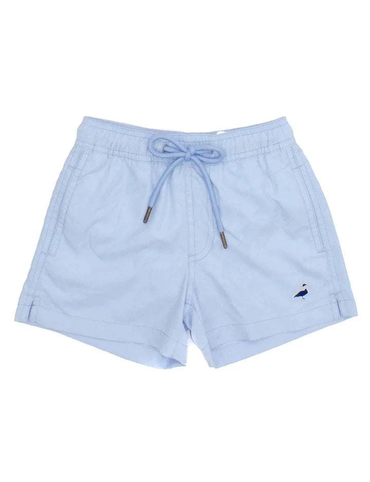 Boys Swim Trunks - Light Blue Boy Bathing Suit Properly Tied