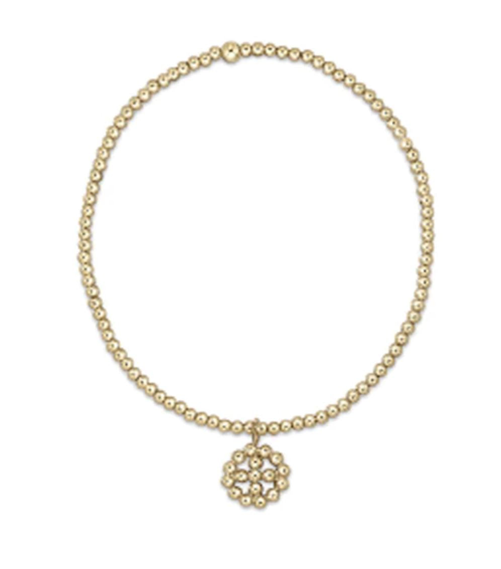 Classic Gold 2mm Bead Bracelet- Classic Beaded Signature Cross Halo Small Gold Charm Womens Bracelet ENewton