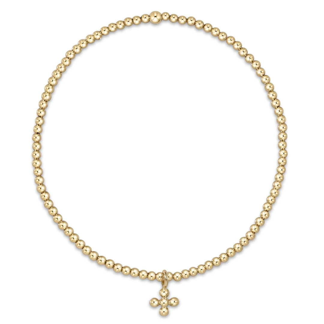 Classic Gold 2mm Bead Bracelet - Classic Beaded Signature Cross Small Gold Charm Womens Bracelet ENewton