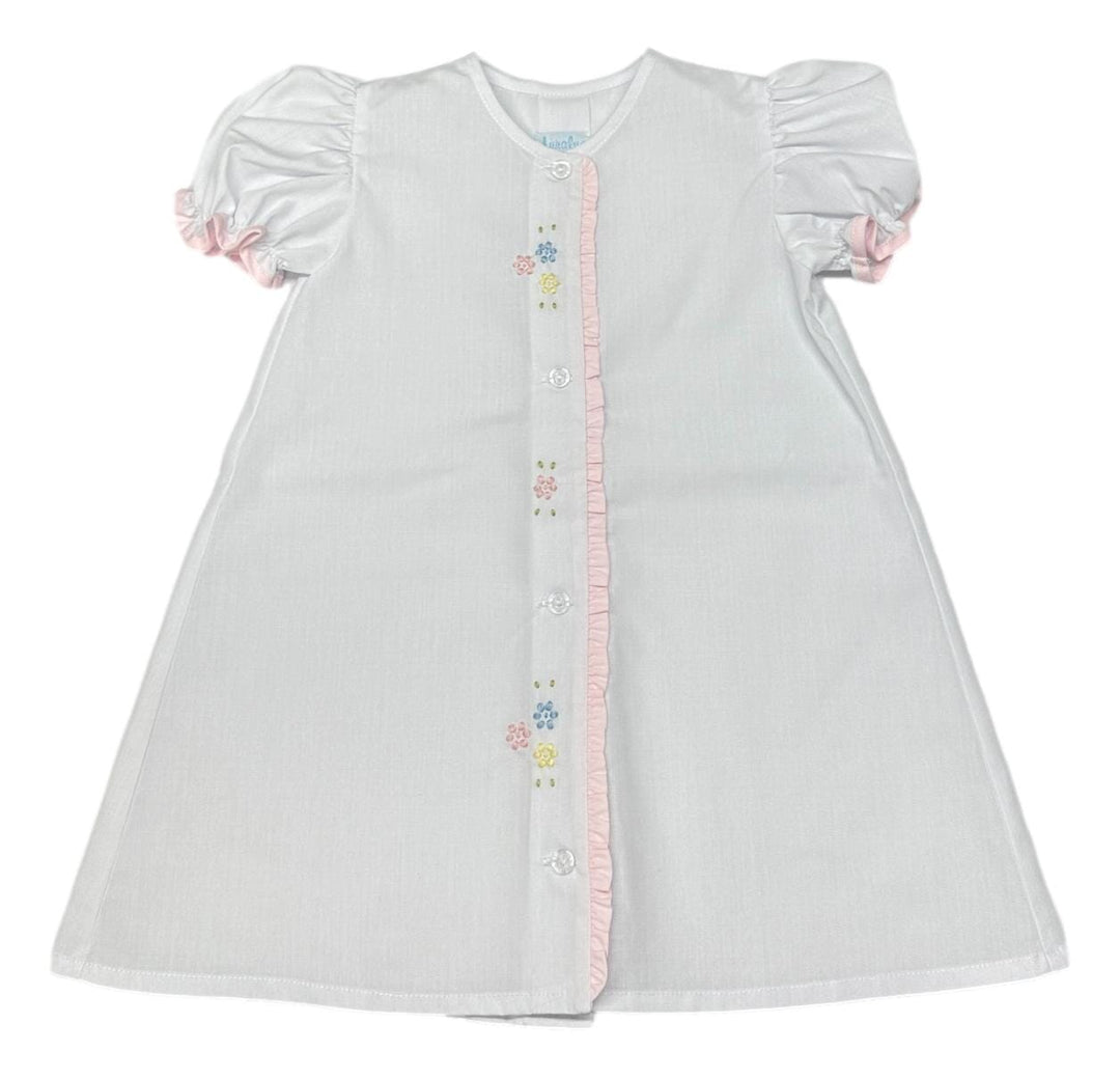 Daygown with Pink Trim and Flowers Girl Gown Auraluz