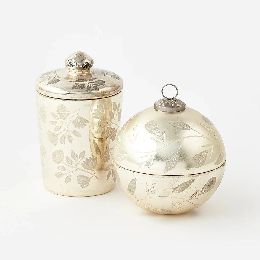 Etched Silver Votive Candle Jar with Lid Candle 180 Degrees