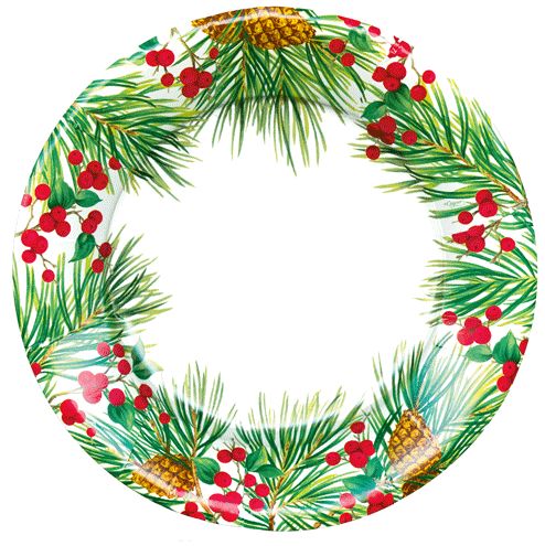 Evergreen And Berries Salad & Dessert Paper Plates - 8 Per Package Paper Products Caspari