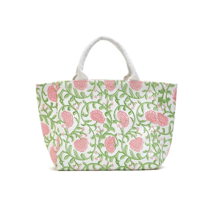 Floral Block Print Thermal Lunch Tote Bag Cooler Bag Two's Company Green 