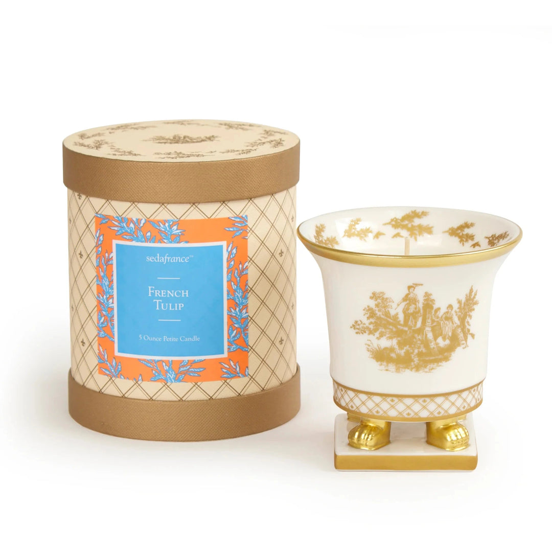 French Tulip Classic Toile Petite Ceramic Candle Candle Seda France