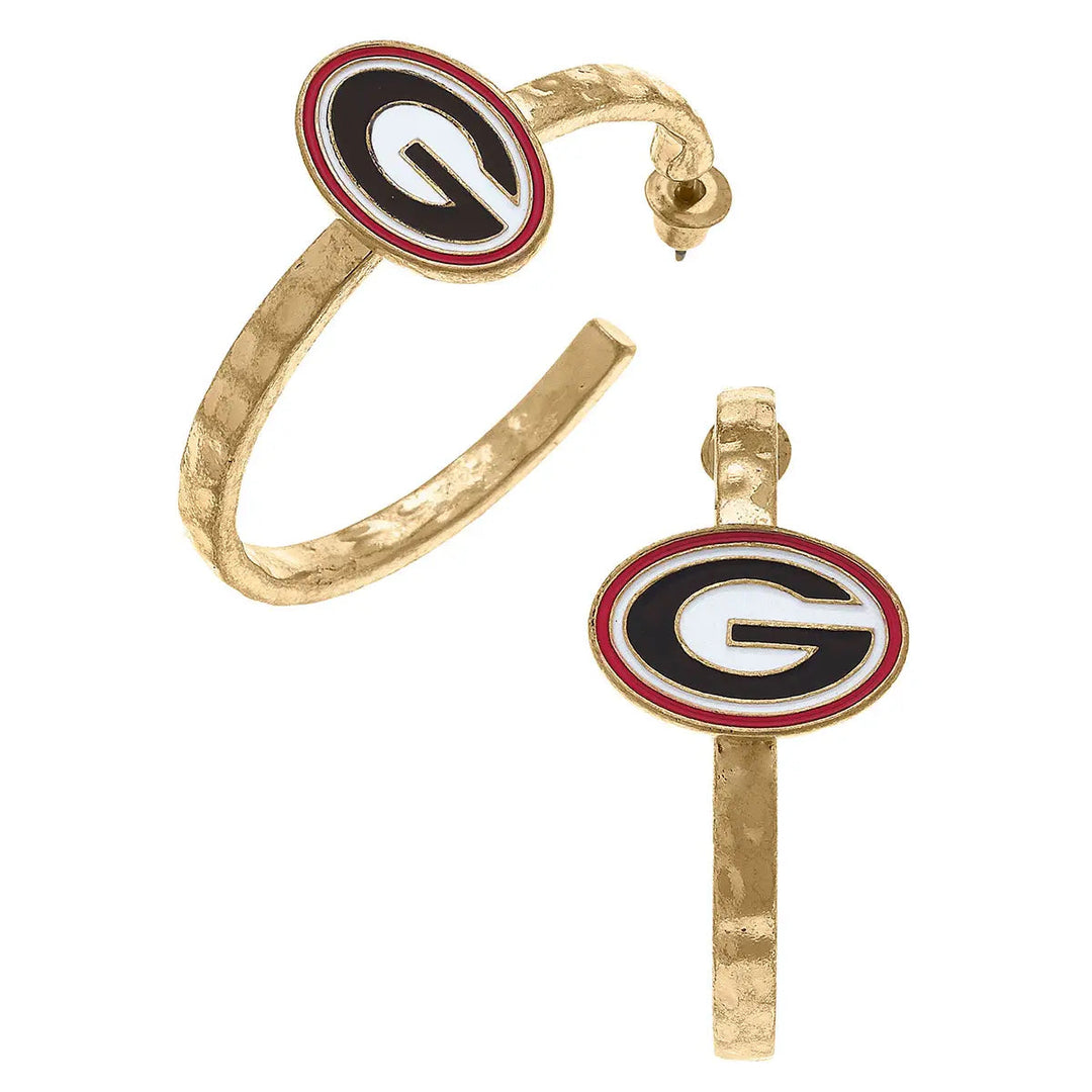 Georgia Bulldogs Enamel Logo Hoop Earrings Black/Red Womens Earrings Canvas Style