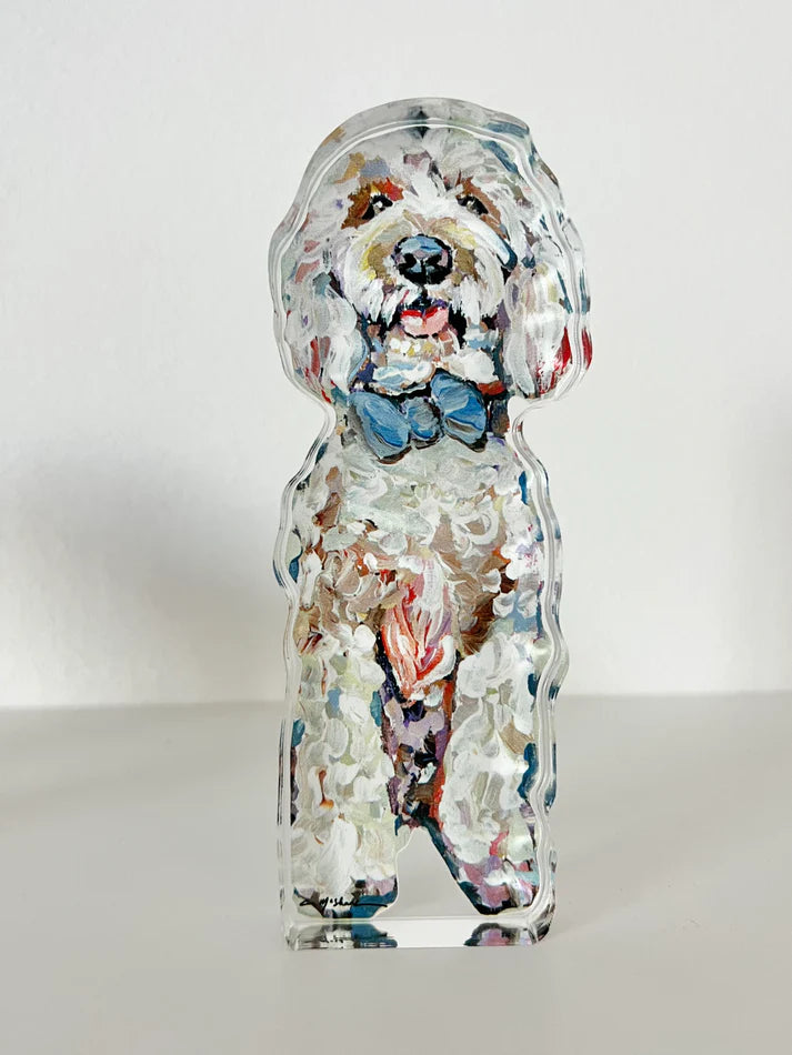 Golden Doodle Blue Bow Acrylic Cut Out Home Decor Chelsea McShane