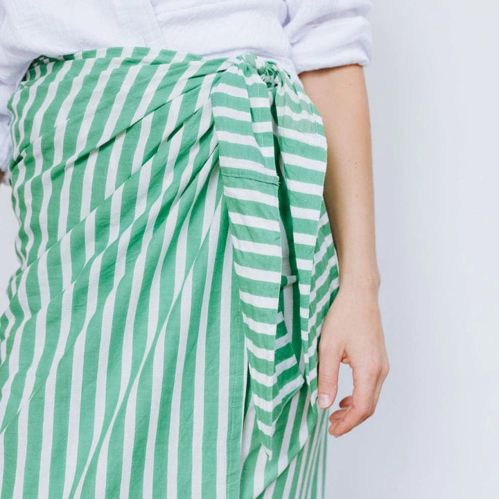 Green and White Stripe Vienna Sarong Womens Cover Up Sunshine Tienda 