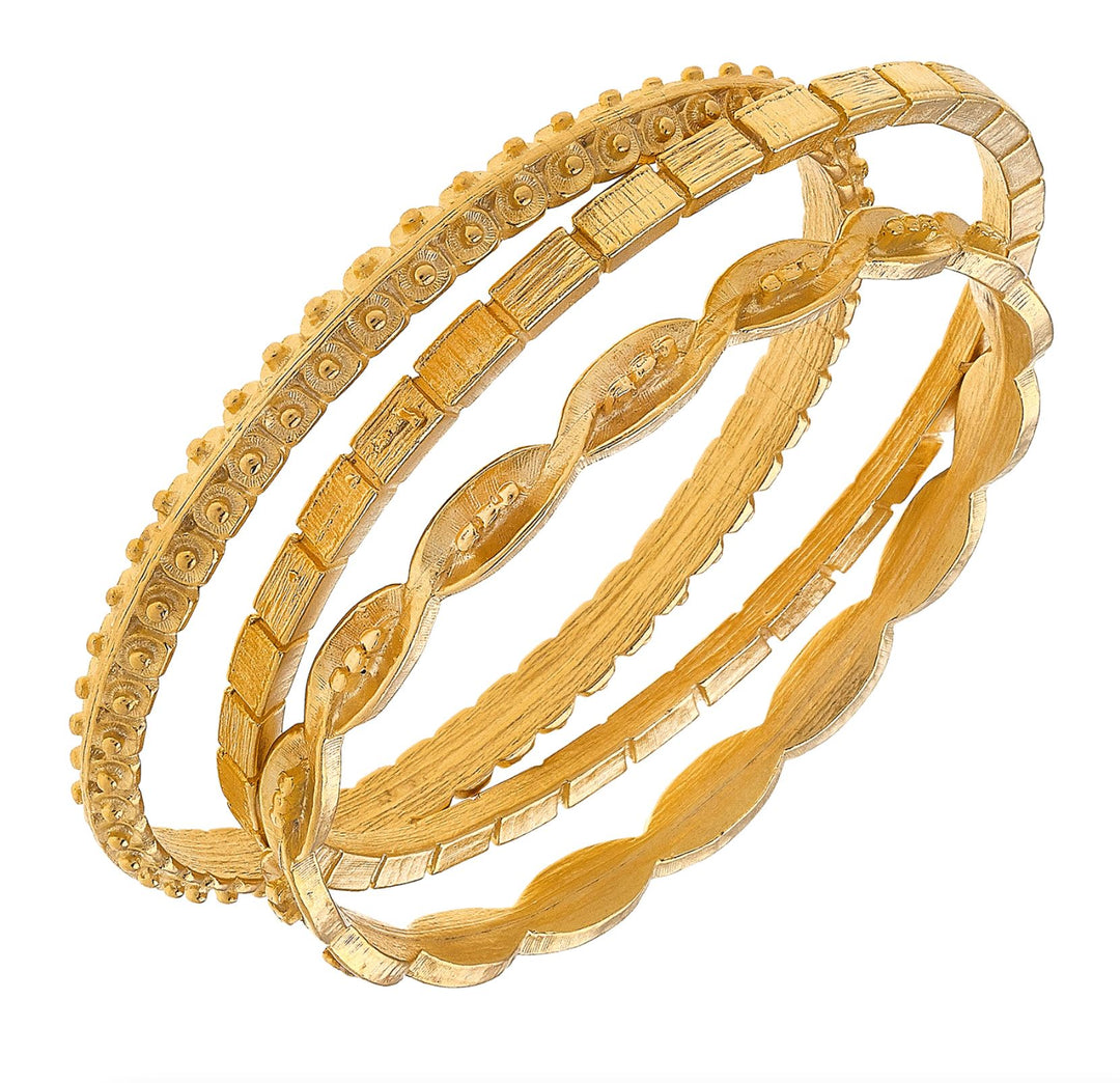 Handcast Textured Gold Bangle Set Womens Bracelet Susan Shaw