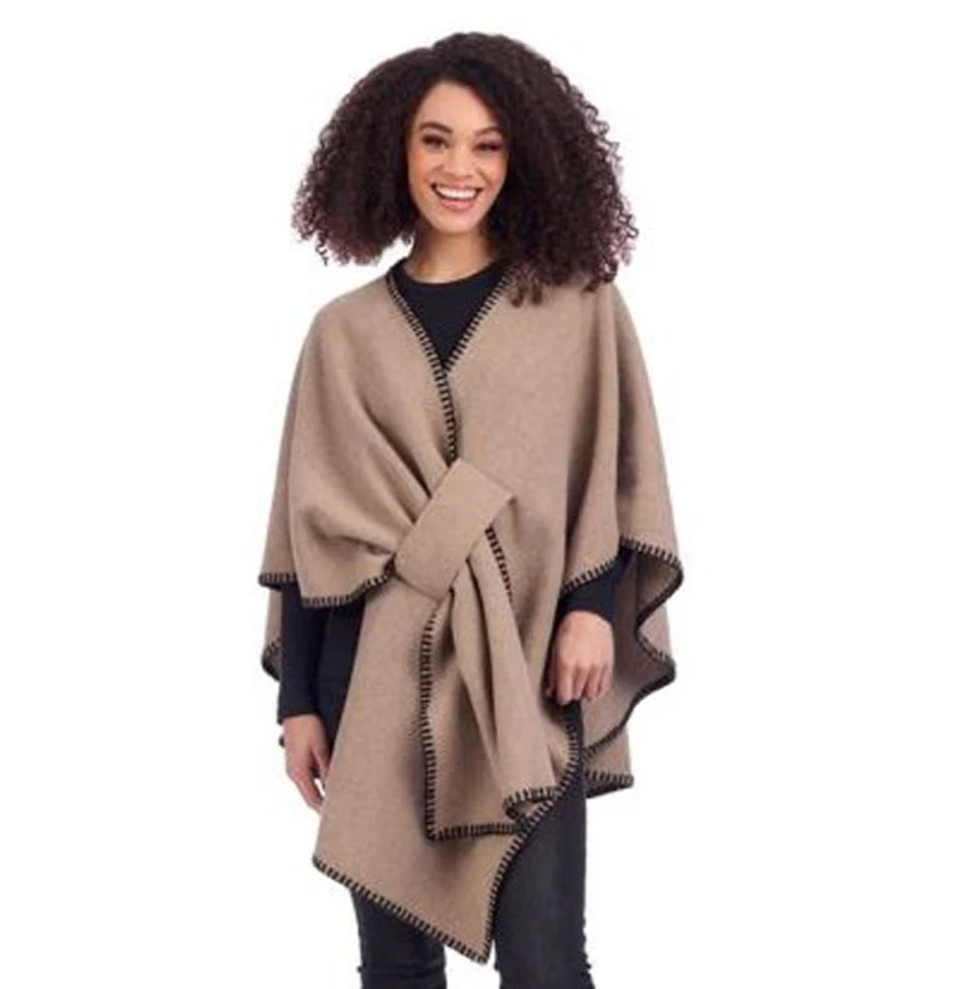 Haywood Blanket Stitch Poncho - Oatmeal Womens Sweater MudPie