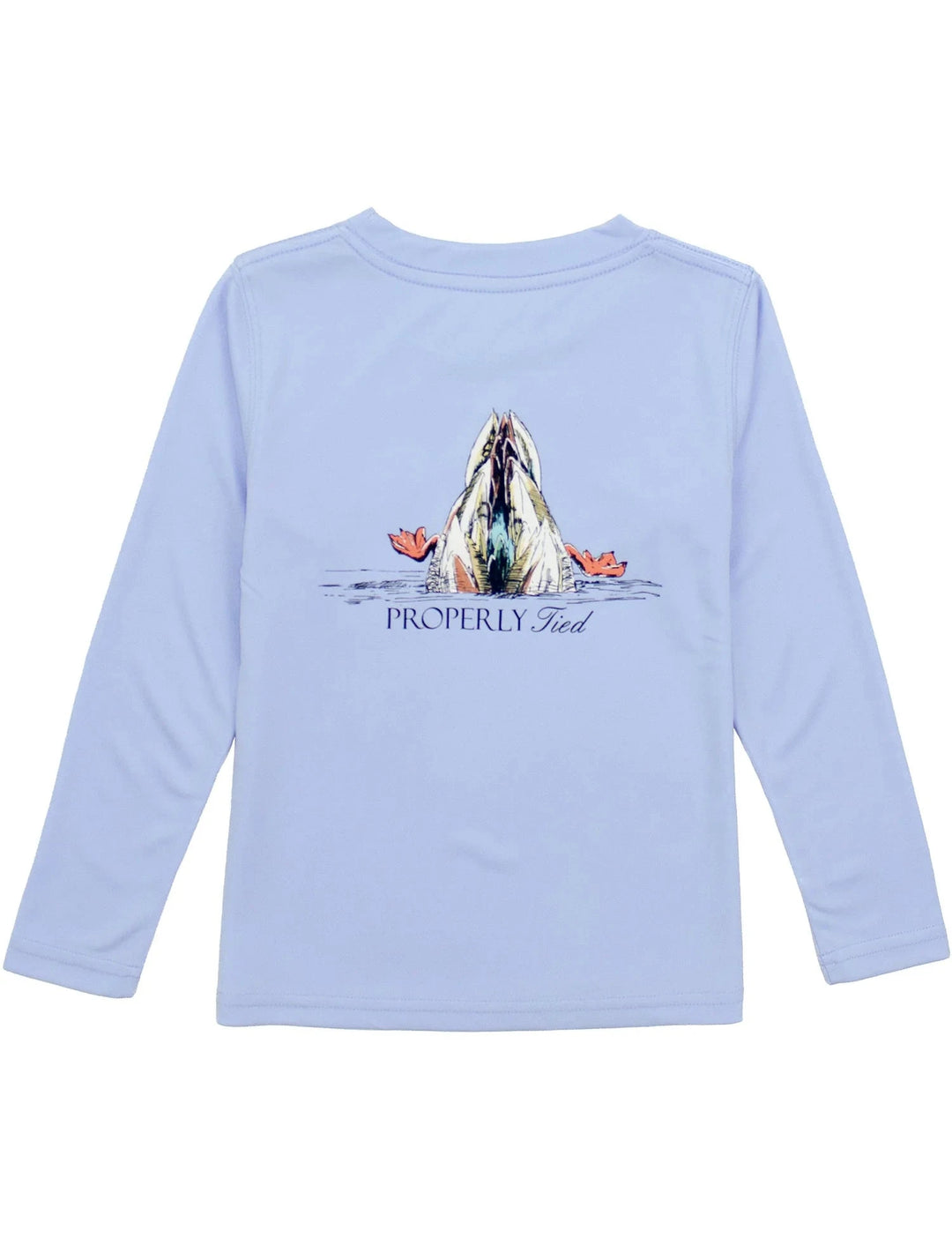 Performance Long Sleeve Tee - Diving Mallard on Light Blue Boy Shirt Properly Tied