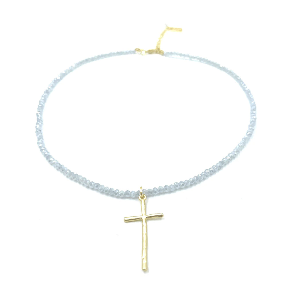 Prayer Cross Necklace - Pale Blue Womens Necklace Erin Gray 