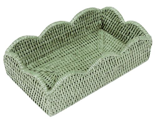 Rattan Scalloped Guest Towel Holder - Mint Napkin Holder Caspari