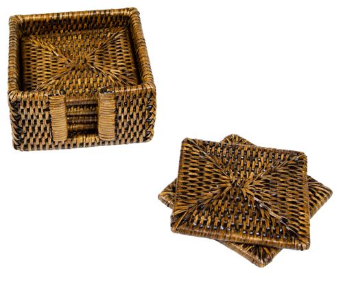 Rattan Square Coasters Coasters Caspari