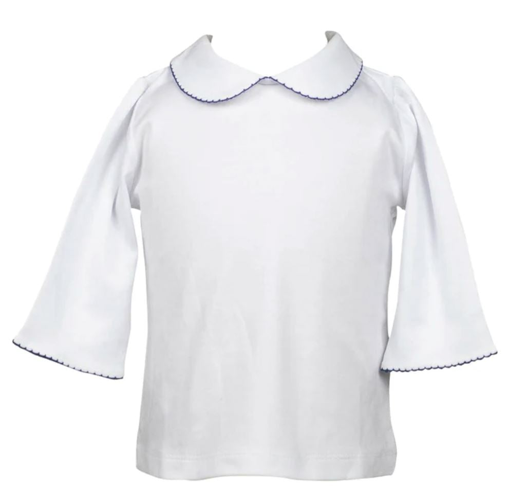 Ruffled Peter Pan 3/4 Shirt - Navy Girl Shirt Proper Peony