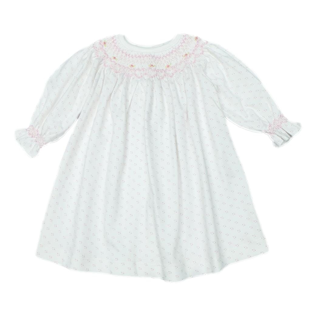 Sally Pink Dots Smocked Bishop Dress Girl Dress Baby Loren