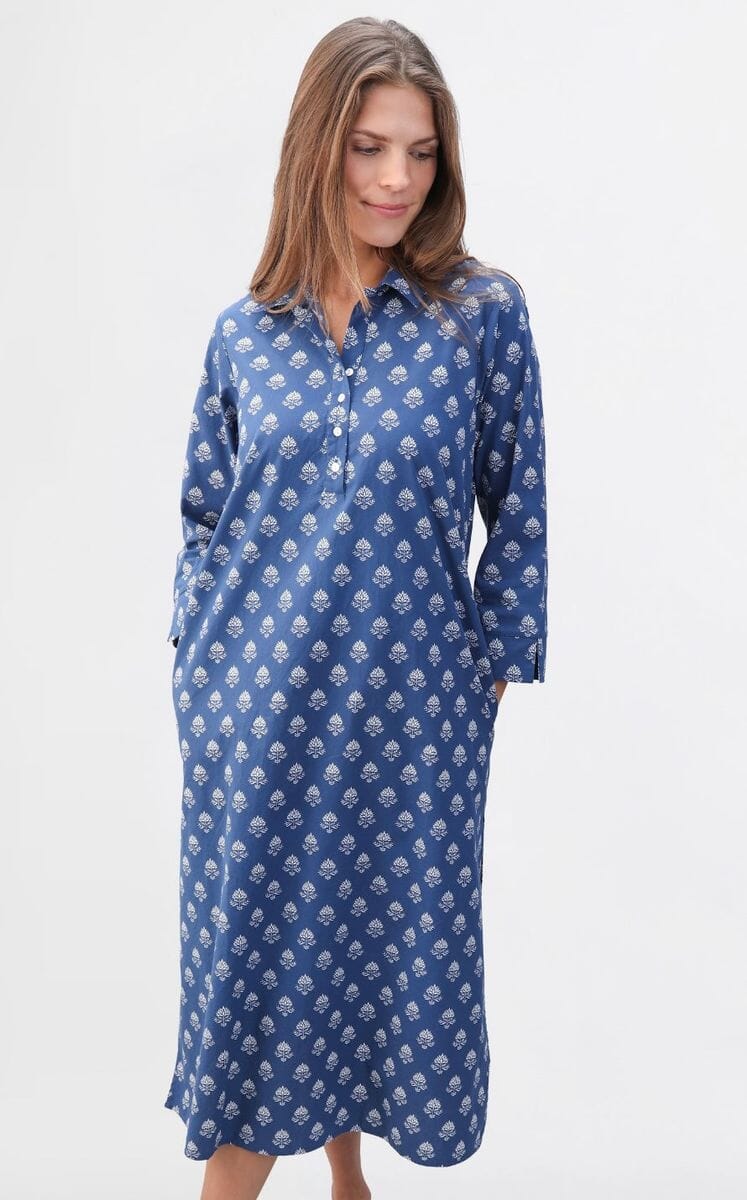 Sara Dress - Navy Leaf Womens Dress Navy Bleu