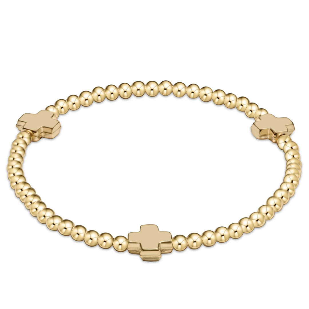 Signature Cross Gold Pattern 3mm Bead Bracelet- Gold Womens Bracelet ENewton