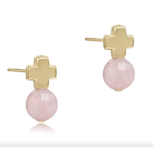 Signature Cross Gold Stud Womens Earrings ENewton Pink Opal 