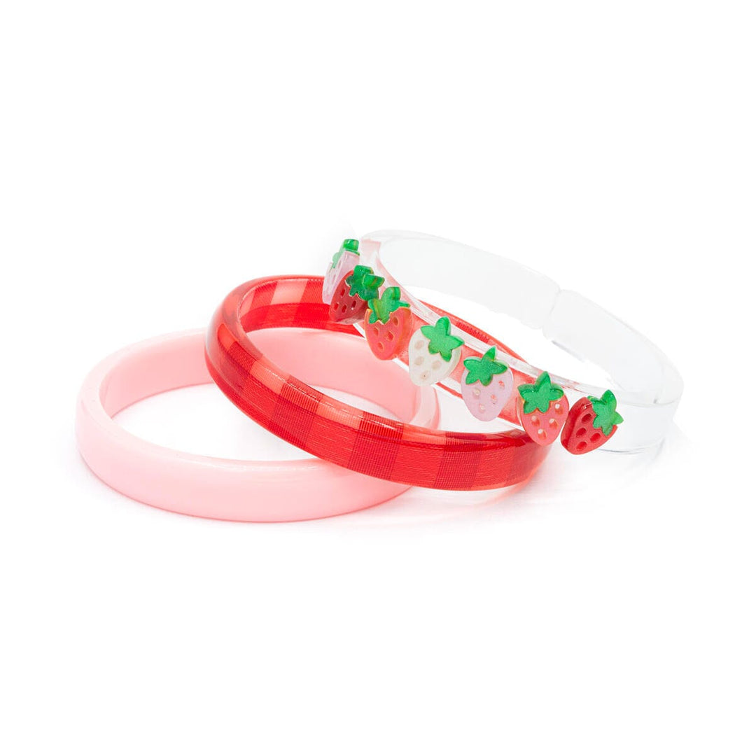 Strawberry Pearlized Red Checkered Bangle Set Girl Bracelet Lilies and Roses