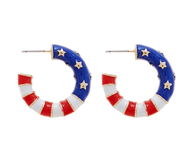 USA Flag Color Hoops Womens Earrings Golden Stella