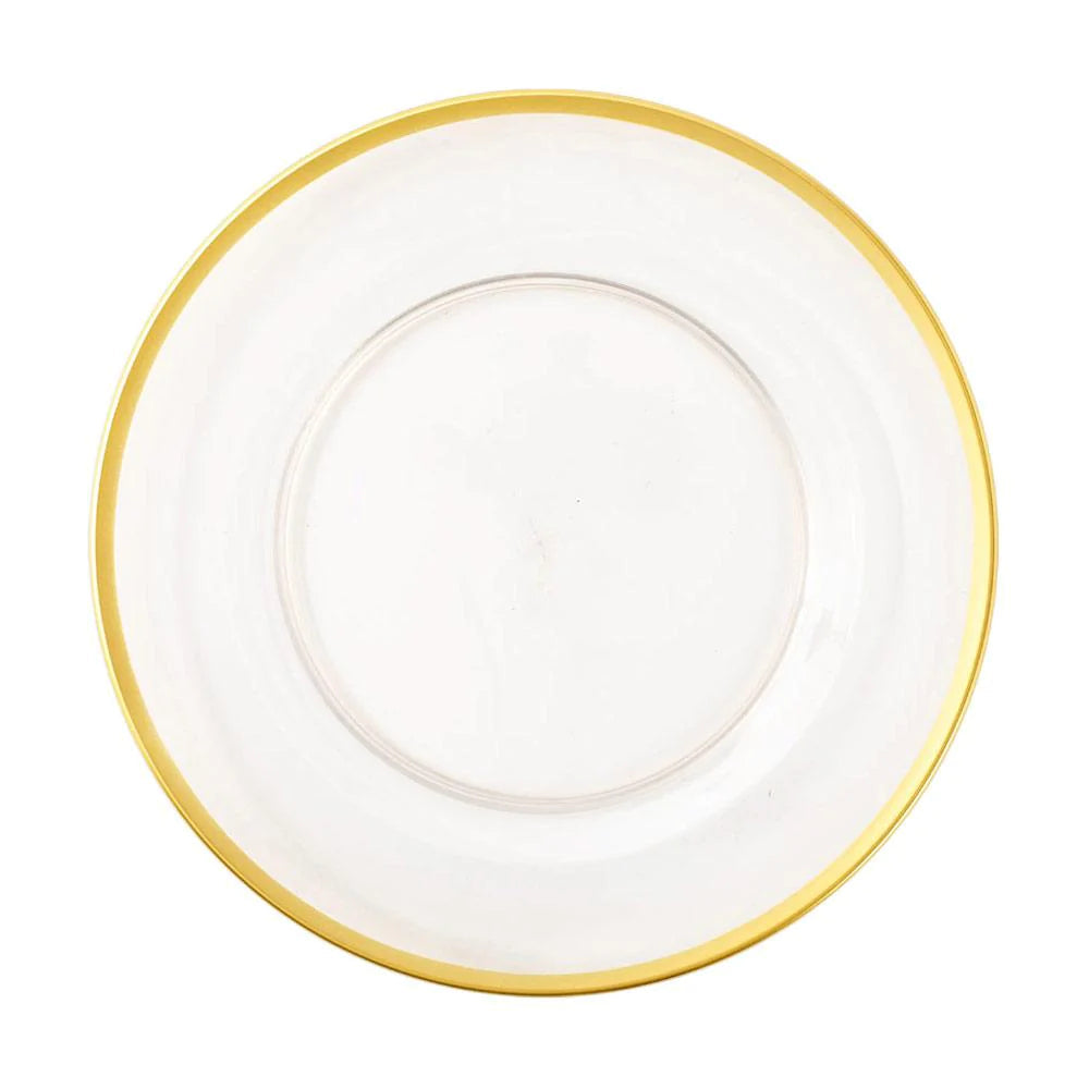 Acrylic Plate Charger in Clear with Gold Rim Serving Piece Caspari