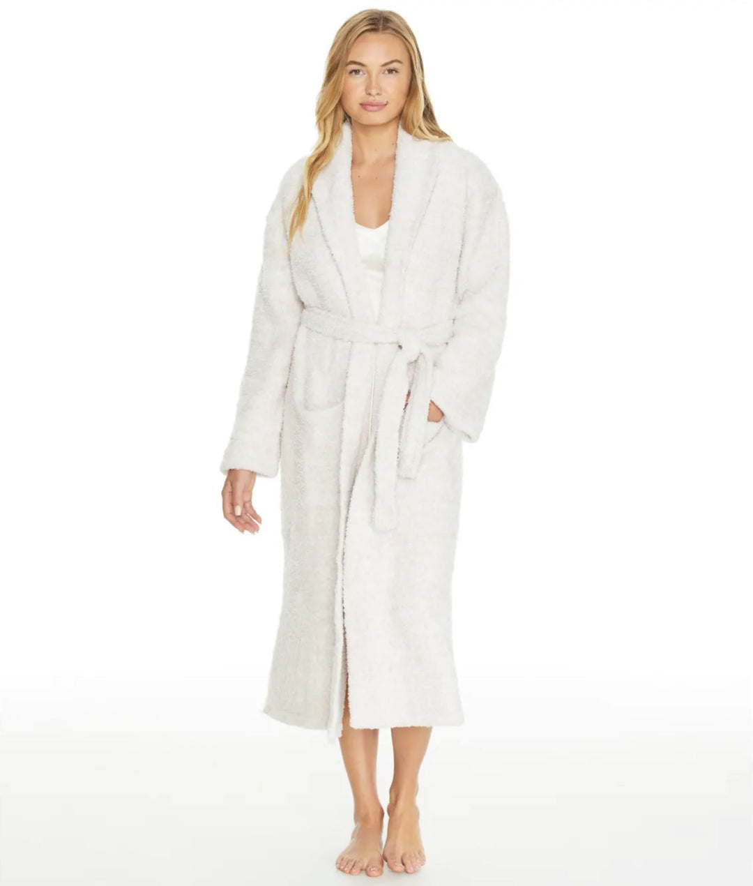 Adult Heathered Robe - Size 1 Robe Barefoot Dreams Stone and White 