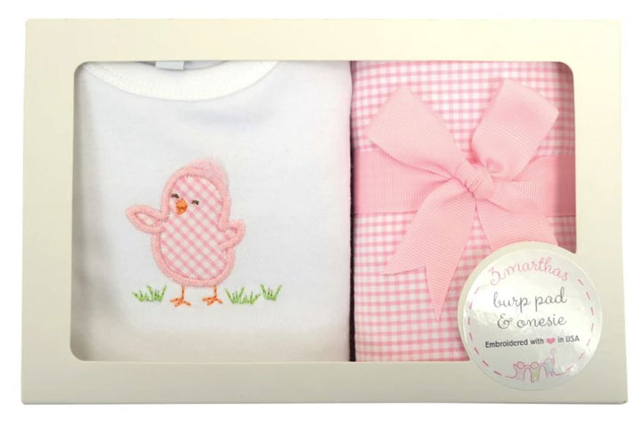 Applique Onesie and Burp Box Set Daygown 3 Marthas Pink Chick Set 