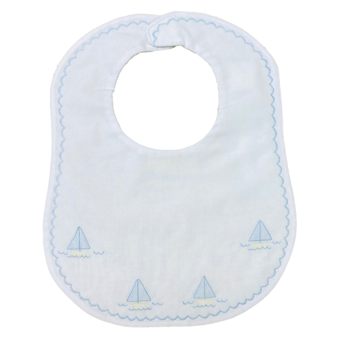 Blue Sailboat Embroidered Bib Bibs Auraluz