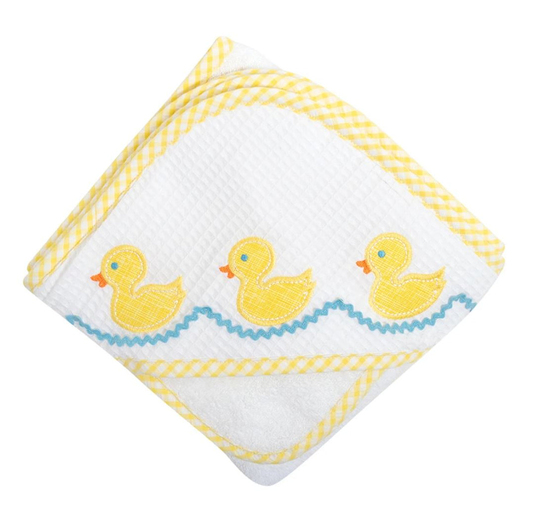 Boy Applique Hooded Towel + Washcloth Set Hooded Bath Towels 3 Marthas Yellow Duck 