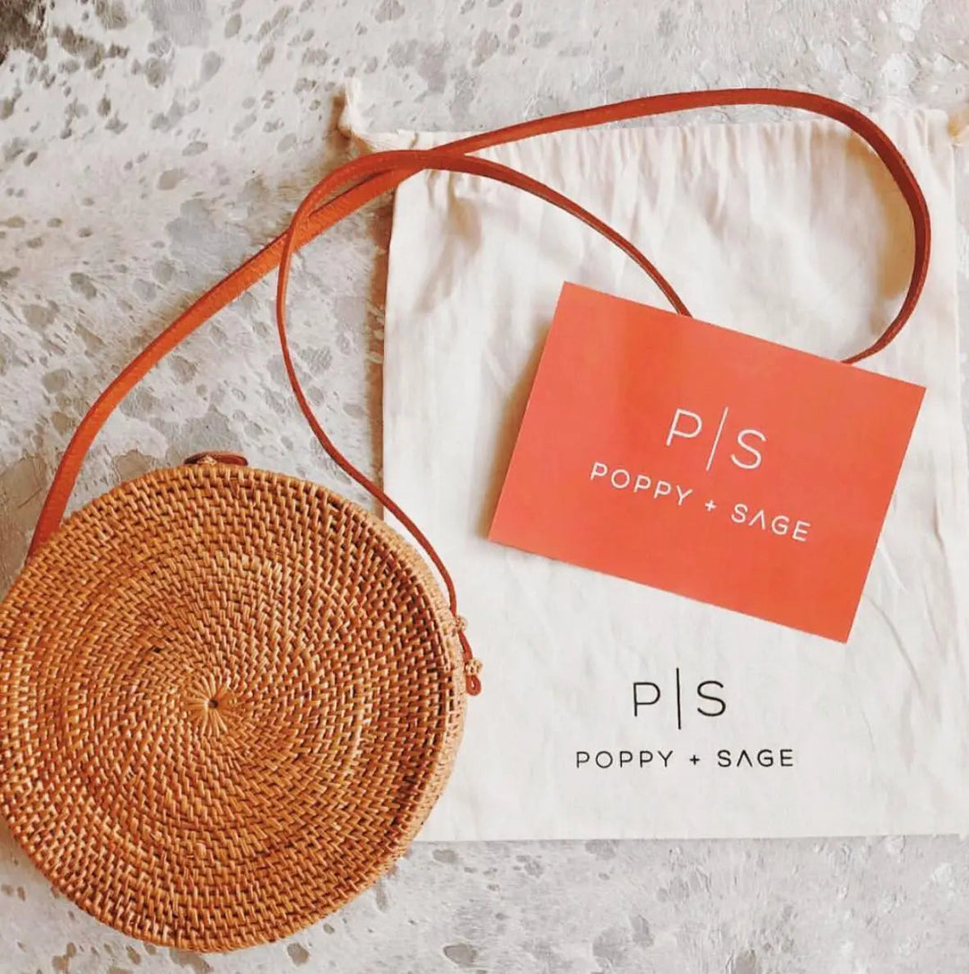 Camilla Round Rattan Bag - Nantucket Stripe Handbags Poppy and Sage 
