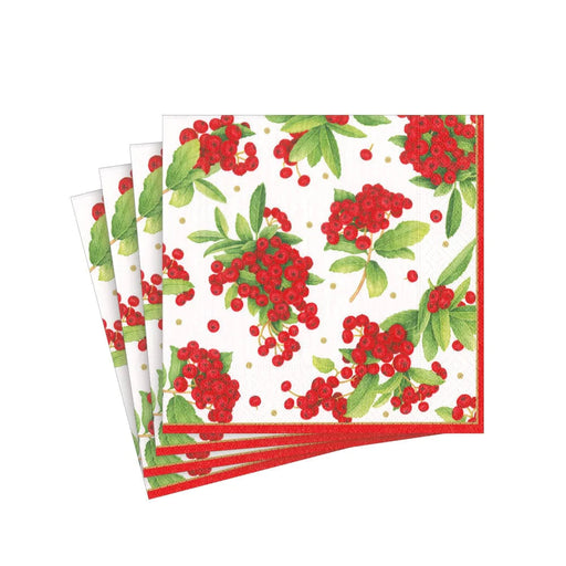 Christmas Berry Paper Cocktail Napkins in Red - 20 Per Package Paper Napkins Caspari 