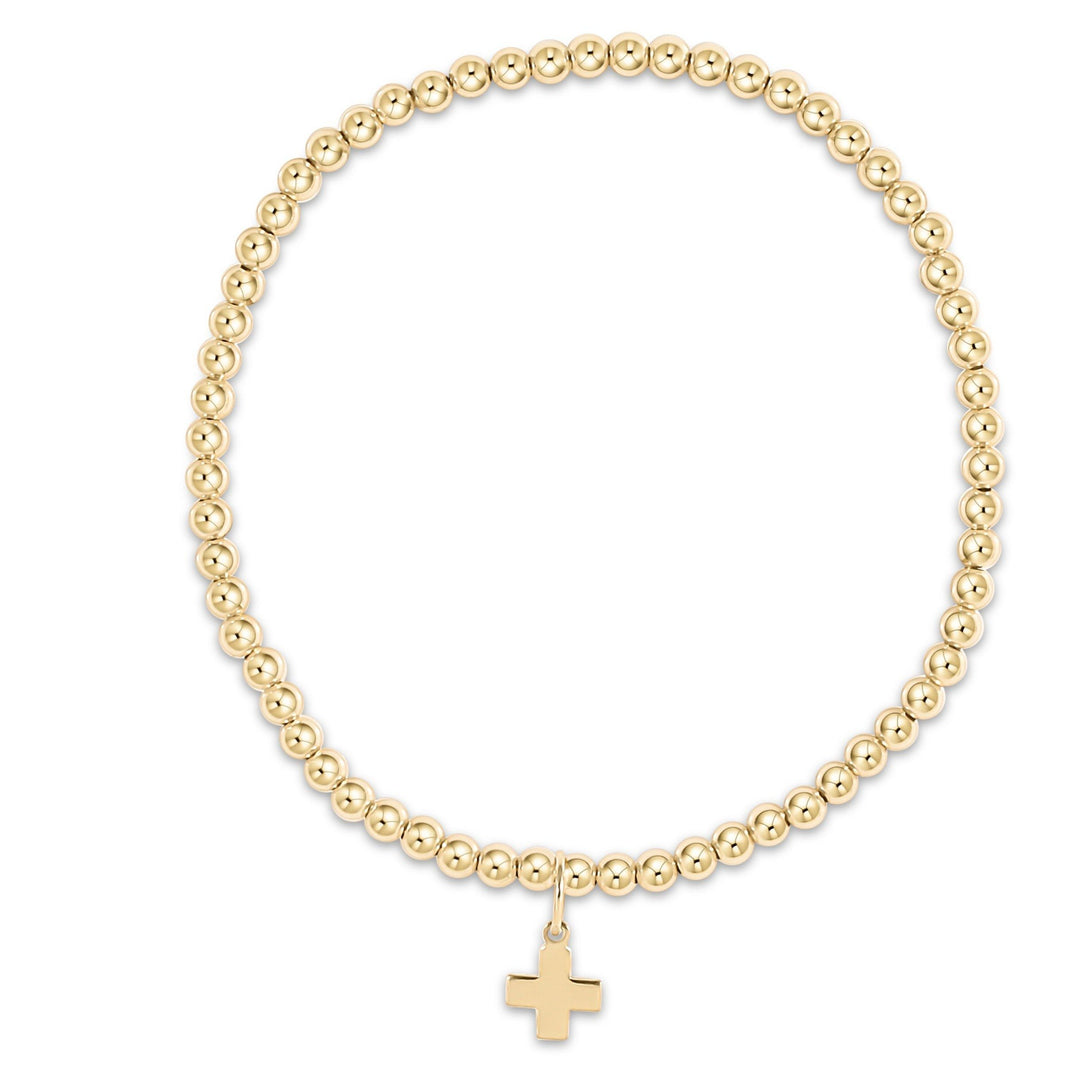 Extends Classic Gold 3mm Bead Bracelet - Signature Cross Gold Charm Bracelet eNewton