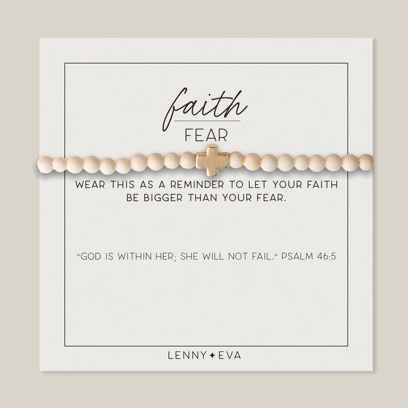 Faith Over Fear Gold Cross Bracelet Bracelet Lenny and Eva Fossil Jasper 