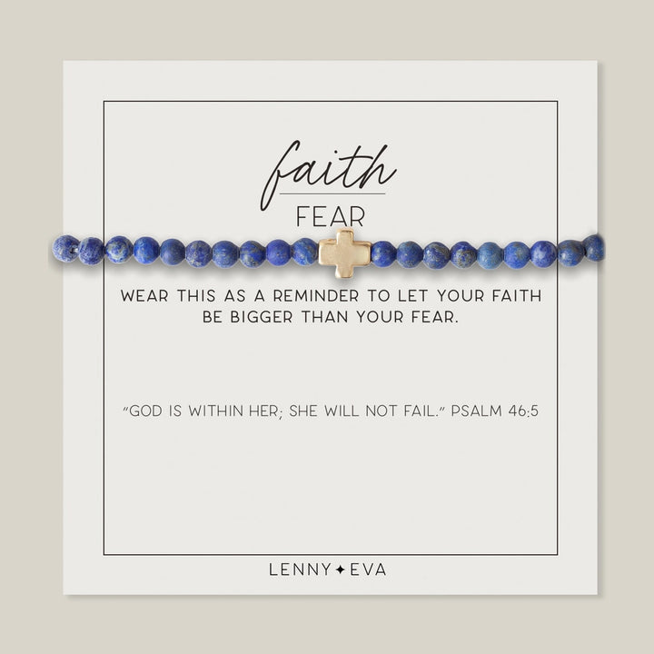 Faith Over Fear Gold Cross Bracelet Bracelet Lenny and Eva Lapis Lazuli 