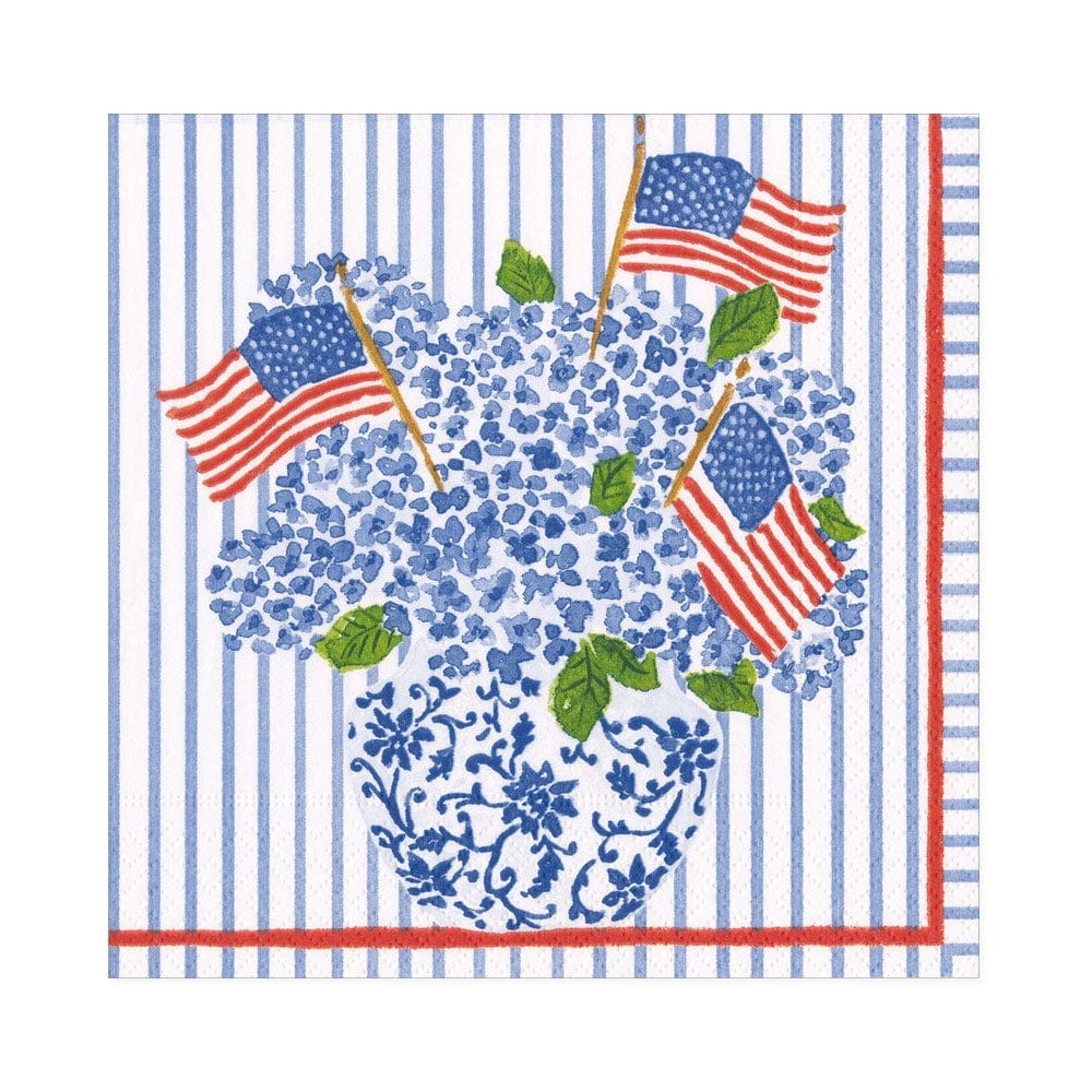 Flags and Hydrangeas Paper Luncheon Napkins - 20 Per Package Paper Napkins Caspari