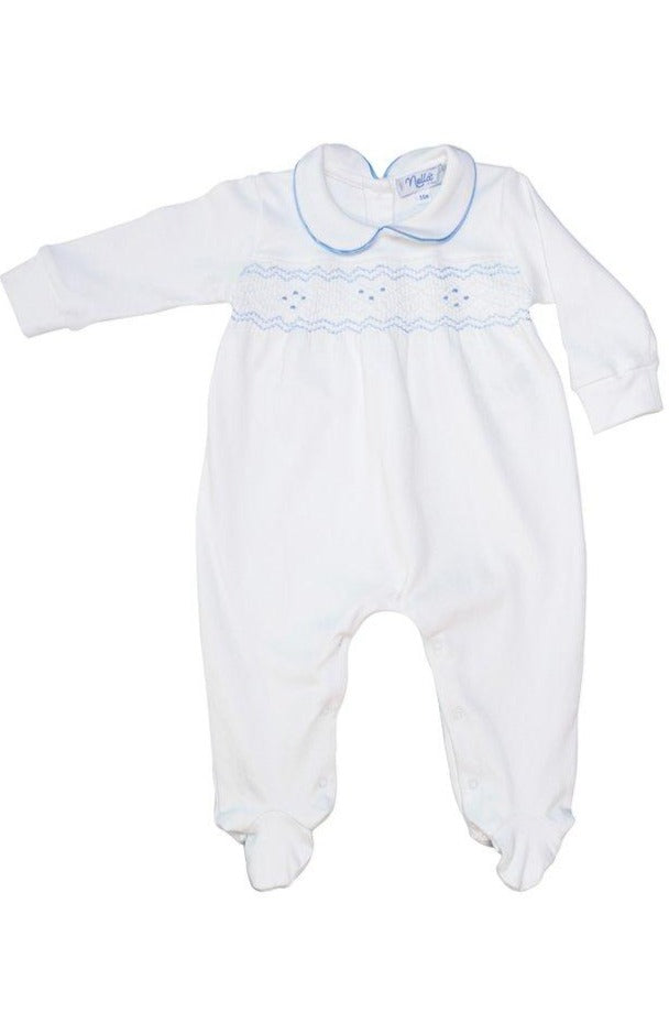 Footed Smocked Body Suit Pajamas Nella Pima Blue 0-3m