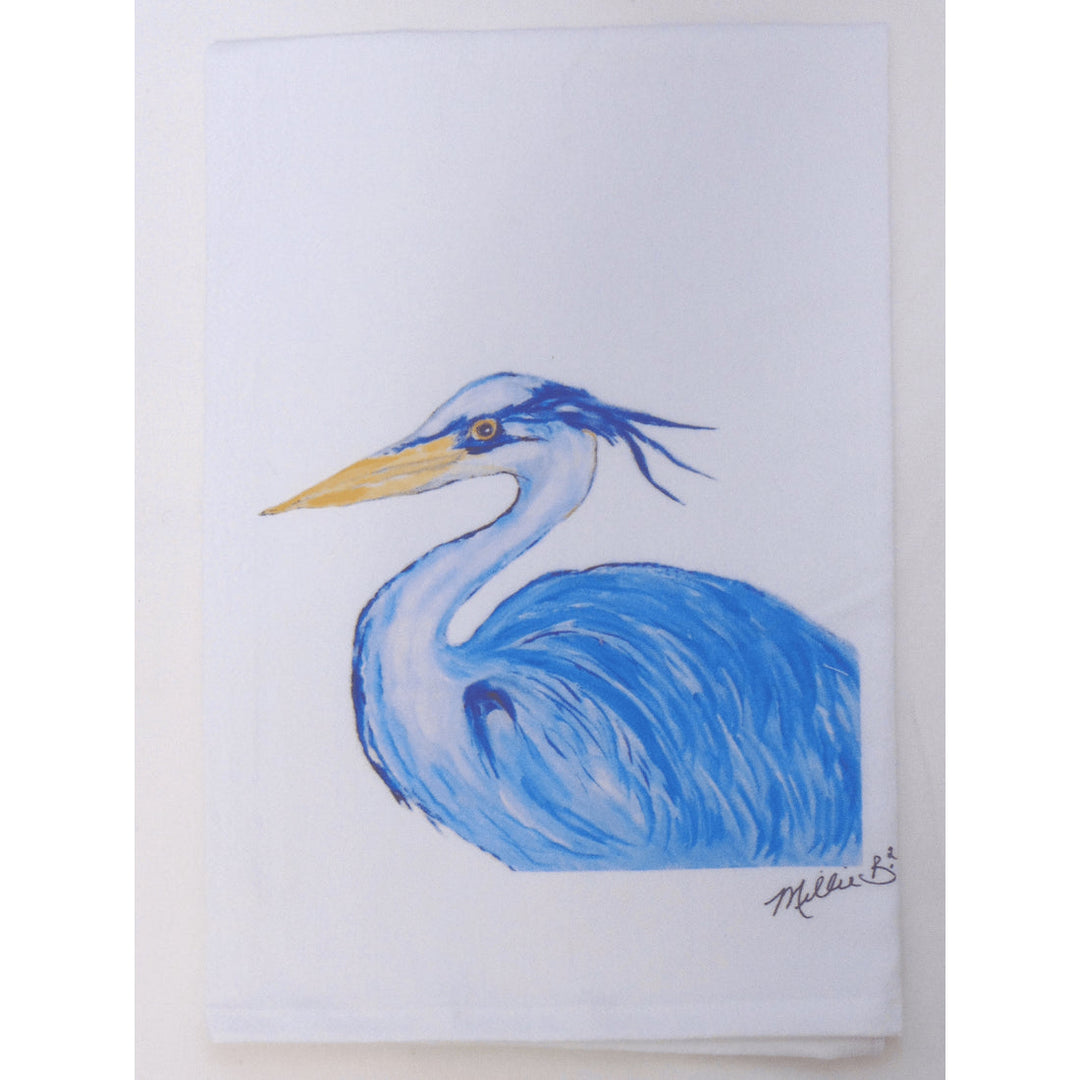 Hand Printed Kitchen Flour Sack Towels Kitchen Towel Low Country Linens Blue Heron 