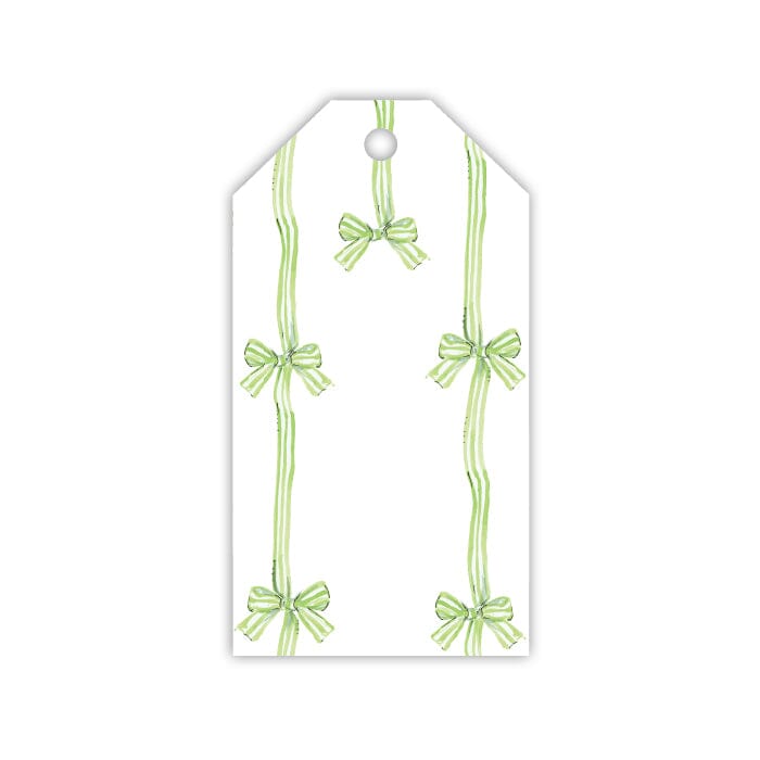 Handpainted Green Bow Stripe Gift Tag Gift Tags & Labels Rosanne Beck