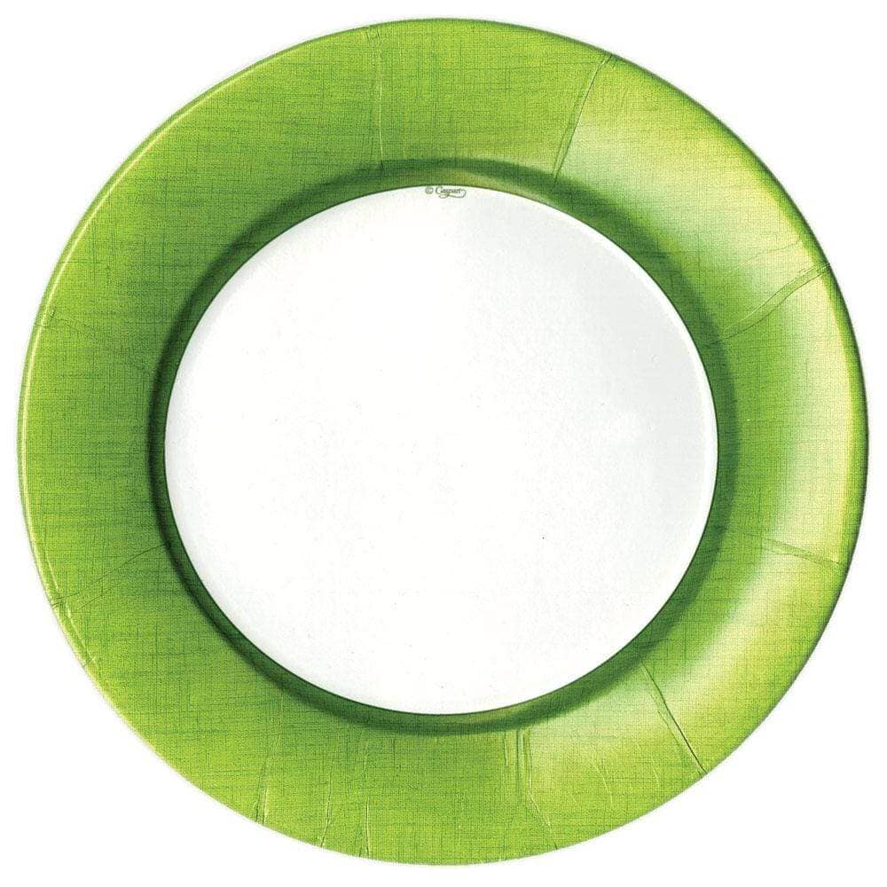 Linen Border Paper Dinner Plates in Moss Green - 8 Per Package Serving Piece Caspari