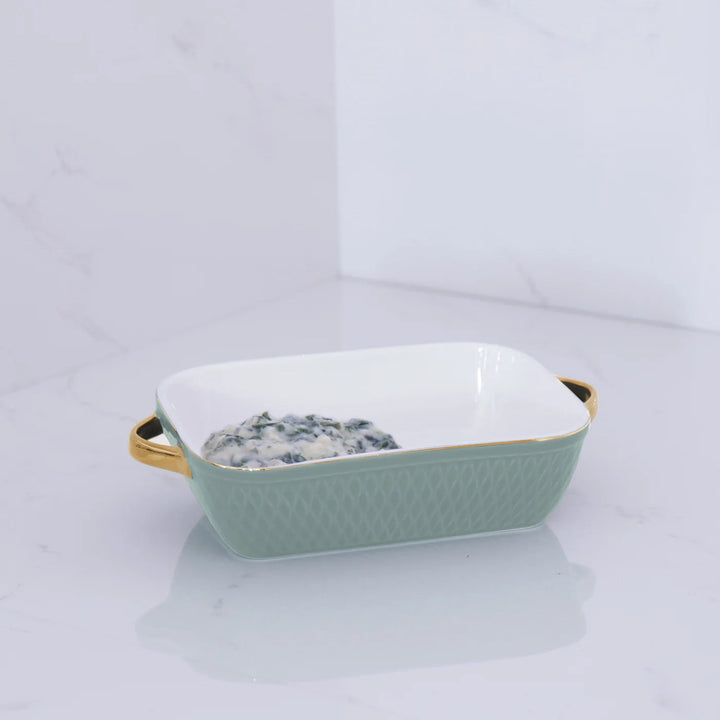 Rectangular Ceramic Baker with Gold Handles - Sage Small Serving Piece Beatriz Ball