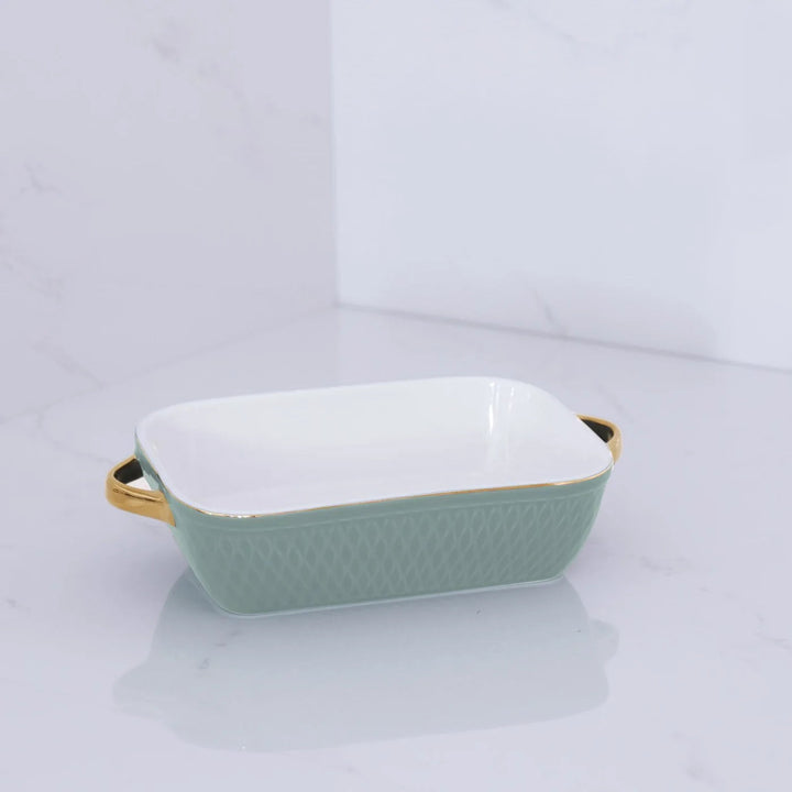 Rectangular Ceramic Baker with Gold Handles - Sage Small Serving Piece Beatriz Ball