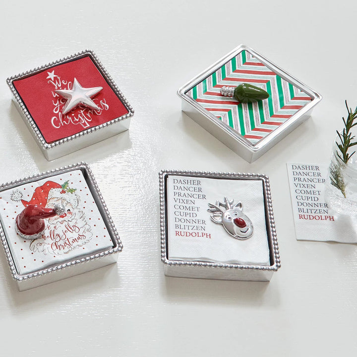 Red Santa Hat Beaded Napkin Box Cocktail Napkins Mariposa
