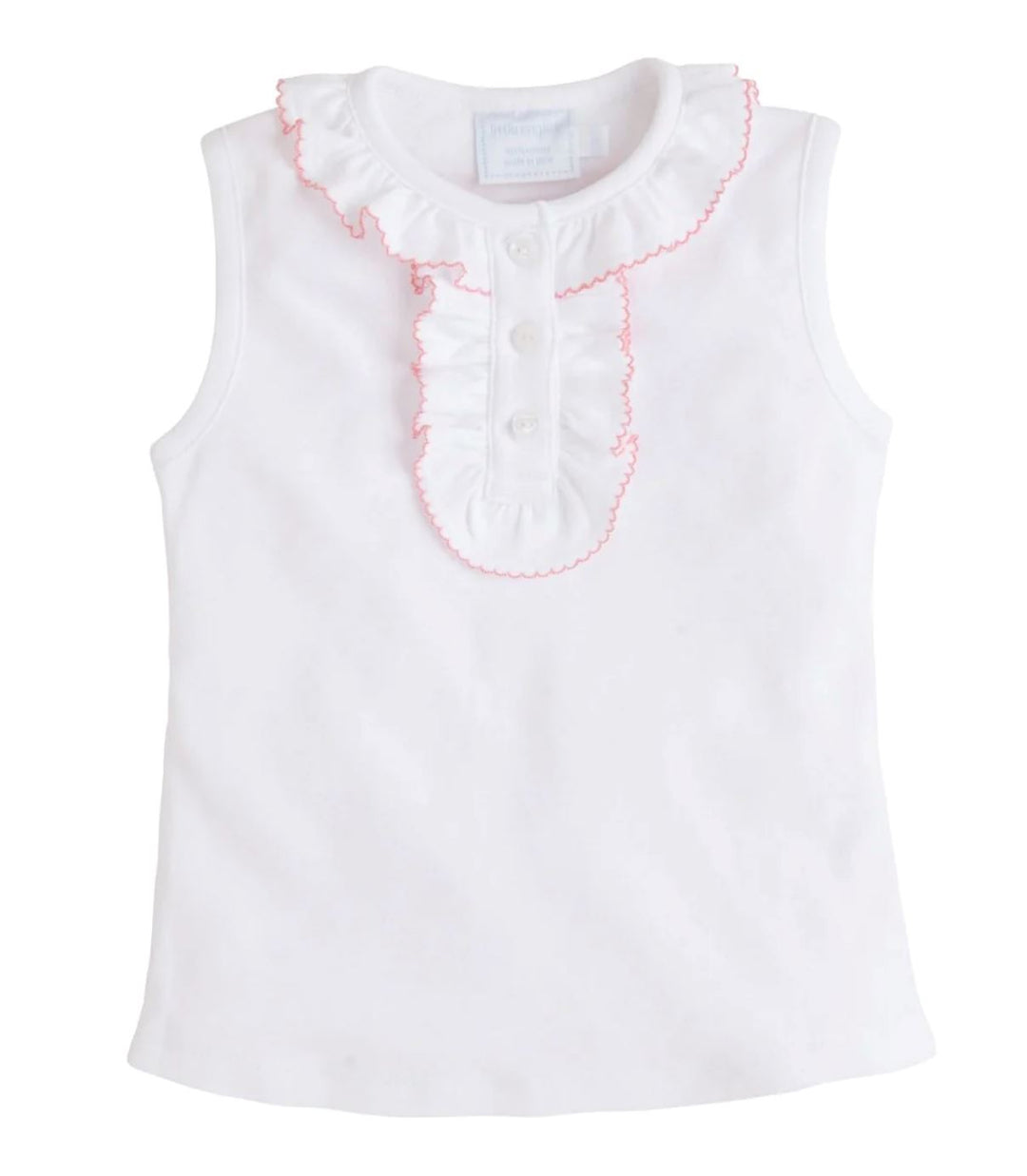 Ruffled Henley Top - Light Pink Trim Girl Shirt Little English
